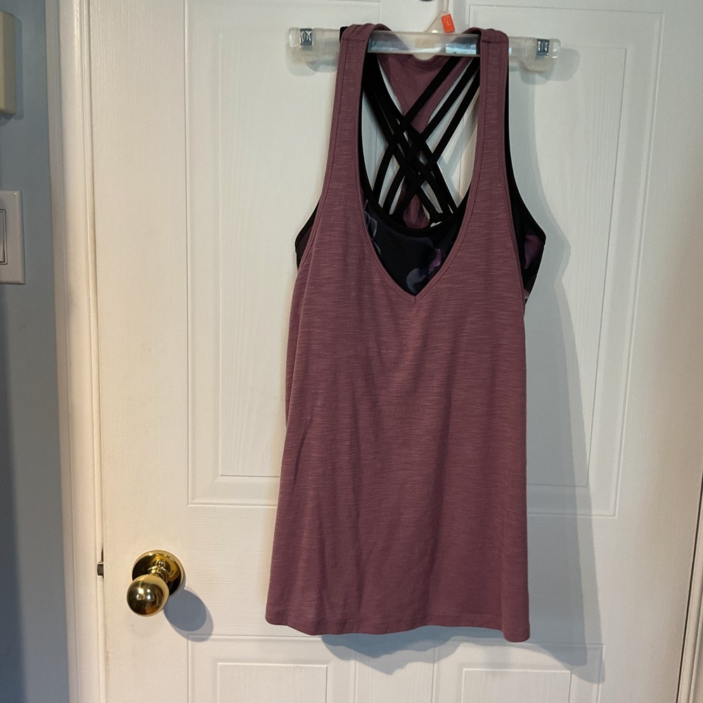 Hyba 2-in-1 Tank Top Womens Medium Mauve Excellent Built-in Bra Strappy Floral